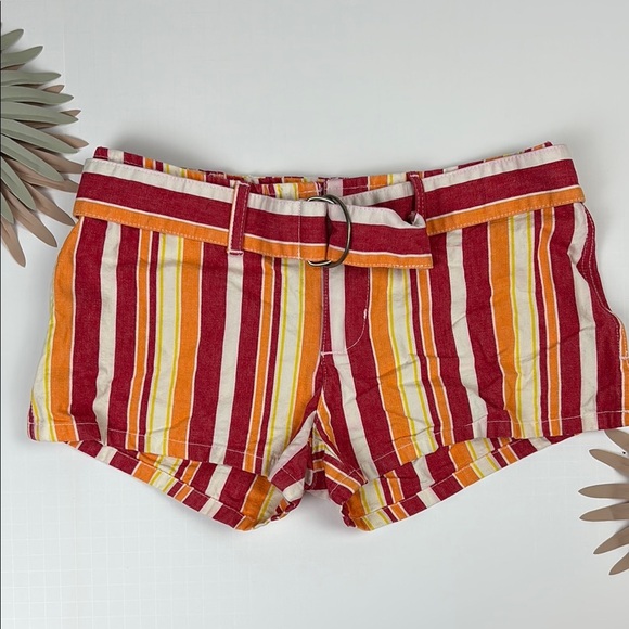 Vintage Abercrombie & Fitch Low Ride Red and Yellow Striped Mini Shorts - 2 - Picture 1 of 8